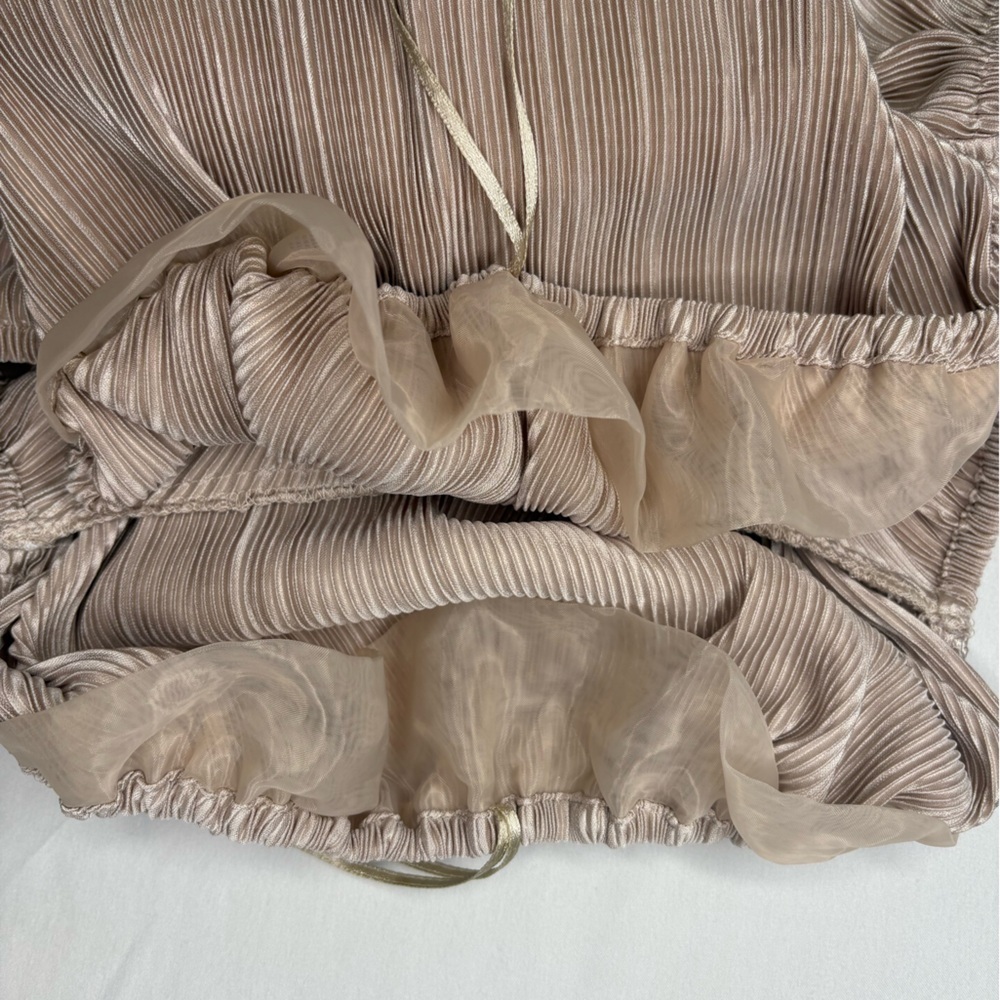 ASTR The Label Ziva Plisse Long Sleeve Pleated Peplum Coquette Blouse | Size M - Picture 5 of 11